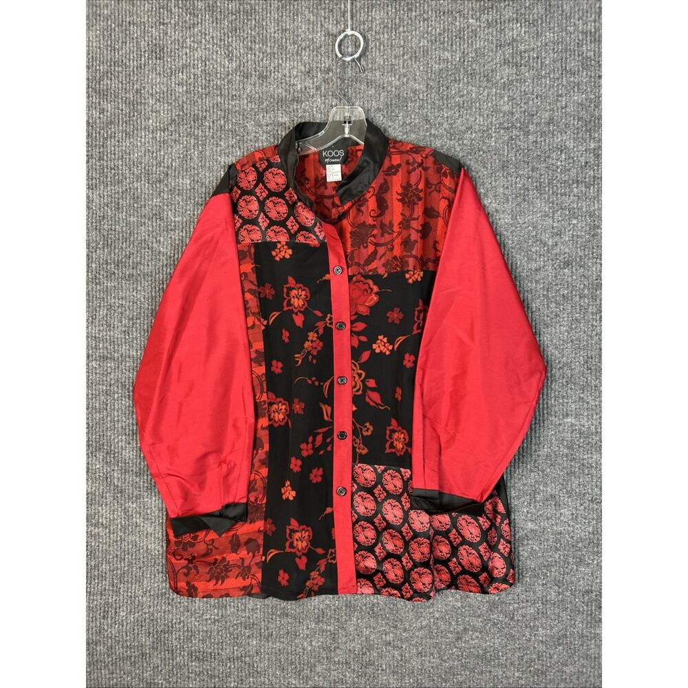Koos Of Course! Womens Silk Floral Button Up Blouse Size 1X Asian Oriental